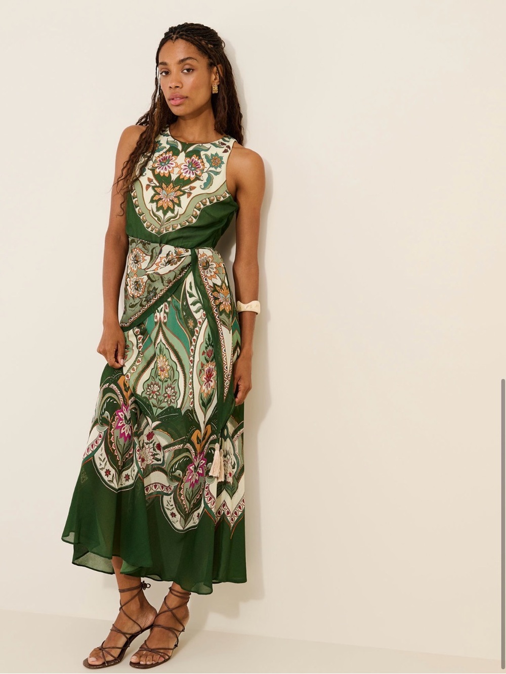 FARM Rio Green Floral Paisley Maxi Dress with Cream Accents - Picture 3 of 8